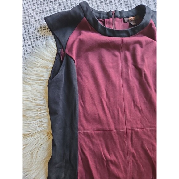 NWT VICTOR ALFARO L Maroon Red & Black Colorblock Fitted Knee Length Dress - Picture 6 of 10